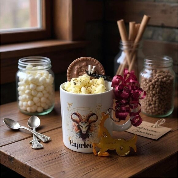 Capricorn Zodiac Candle Gift Set – 11oz Layered Mug Candle + Resin Keychain - Picture 3 of 13